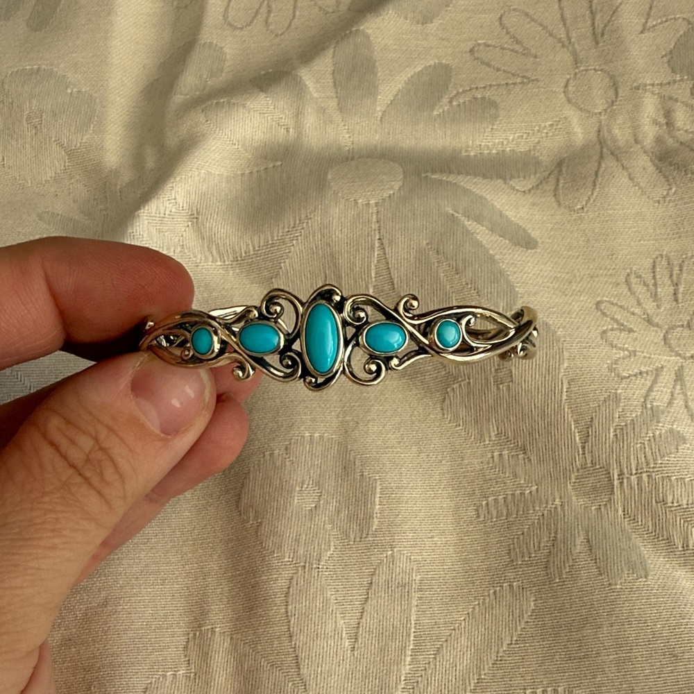 Carolyn Pollack Silver-Tone Cuff with Turquoise Cabochons